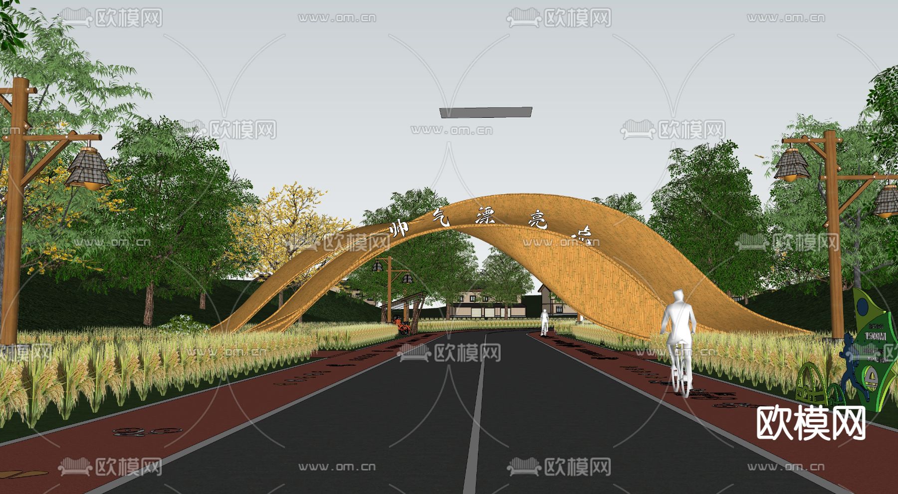 新中式竹文化大门入口大门形象门su模型下载（渲染图3）
