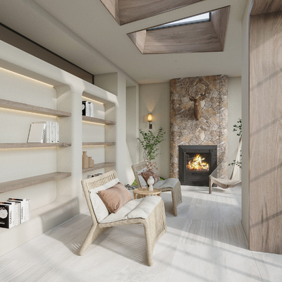  侘寂风阳台休闲区su模型 