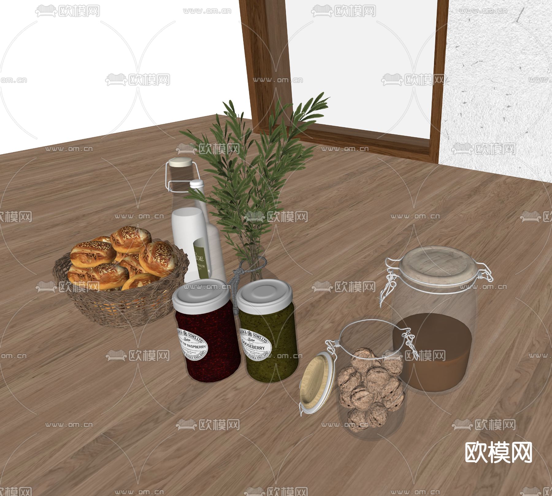 现代面包食物su模型下载（渲染图2）