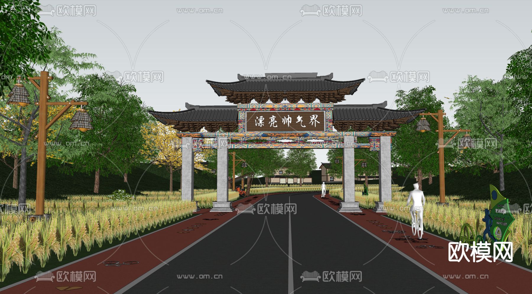 中式景区入口大门形象门su模型下载（渲染图3）