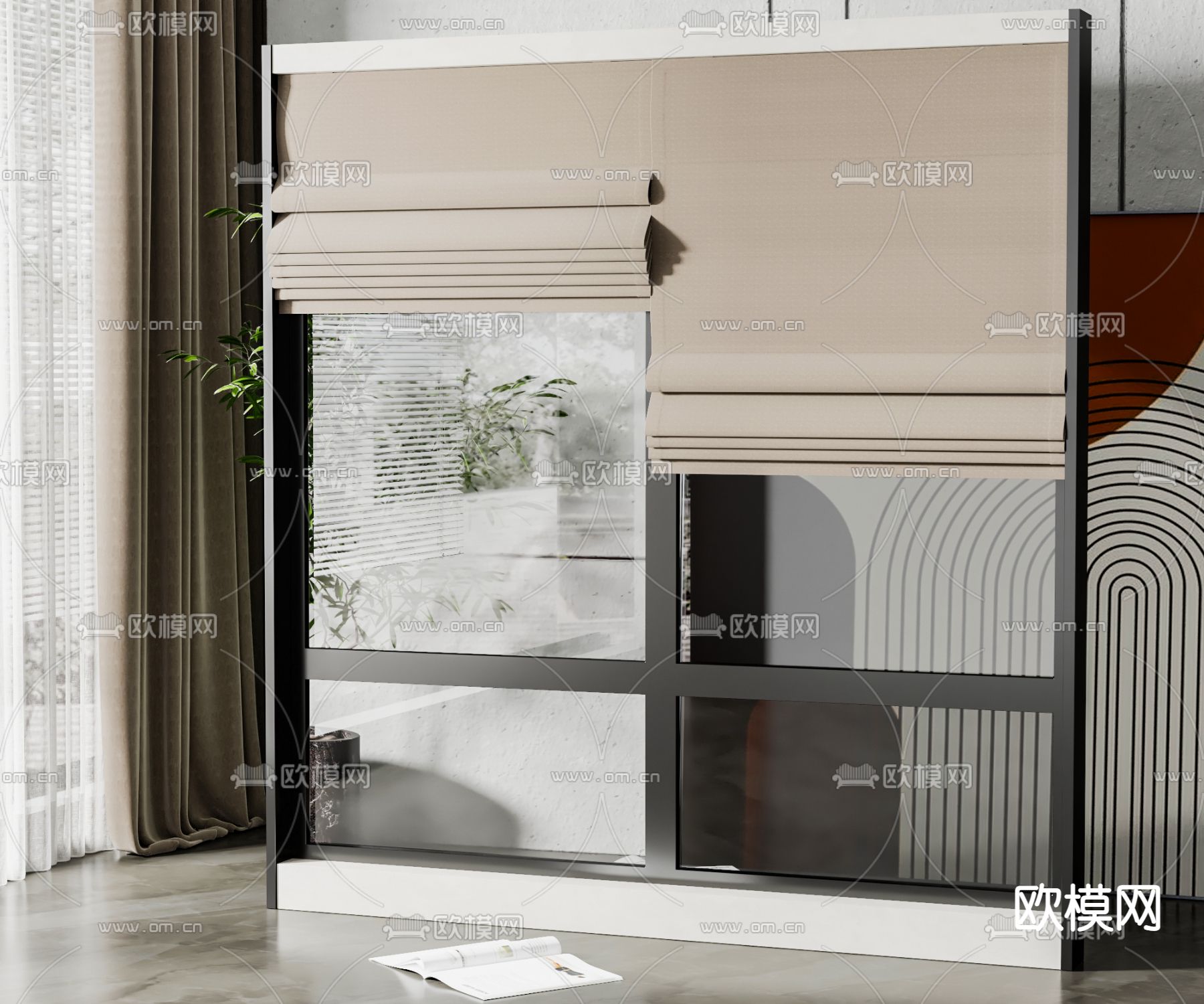 现代落地窗 折叠帘3d模型下载