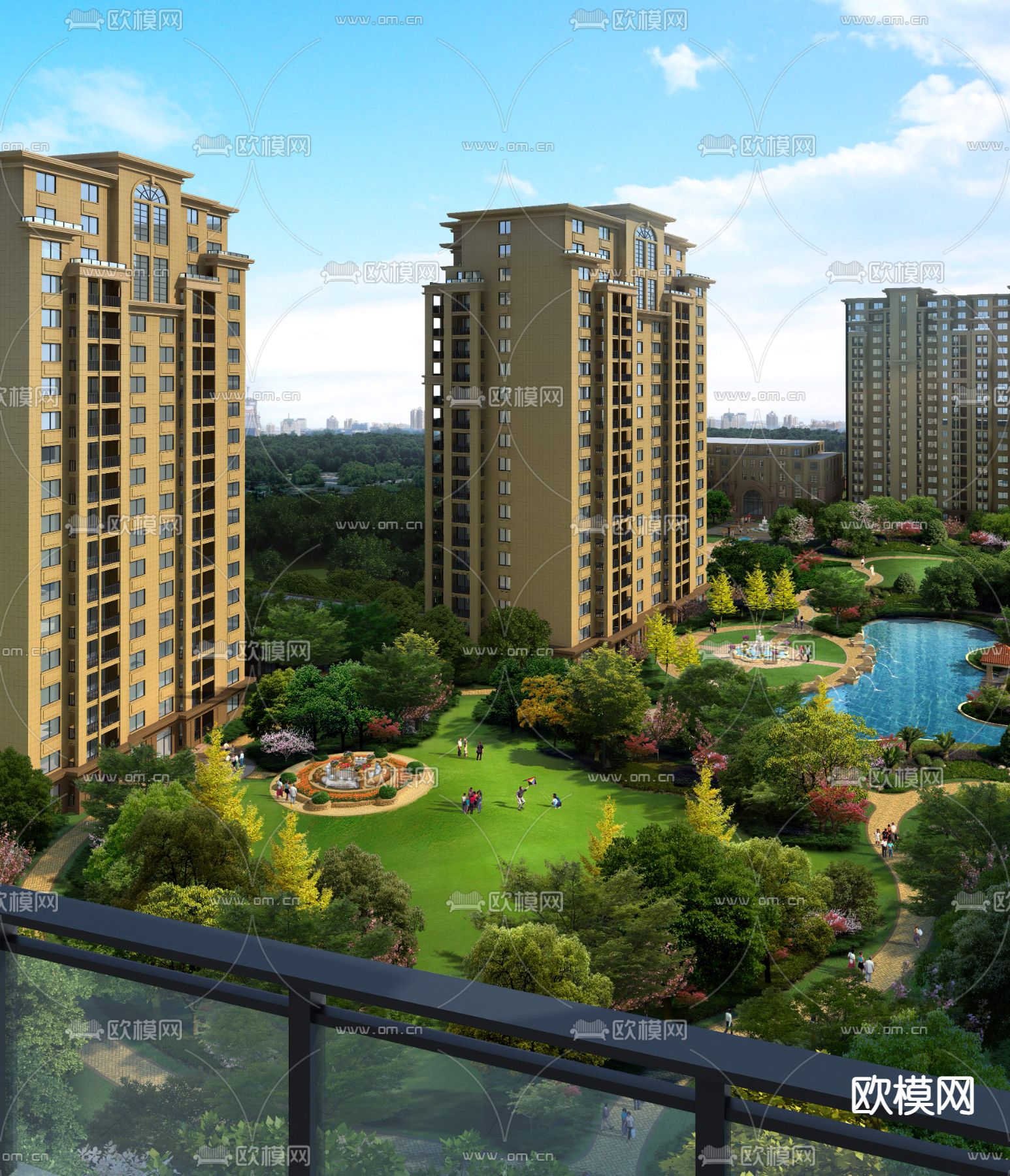 现代住宅楼外观鸟瞰psd下载_ID12139674_3dmax免费模型-欧模网