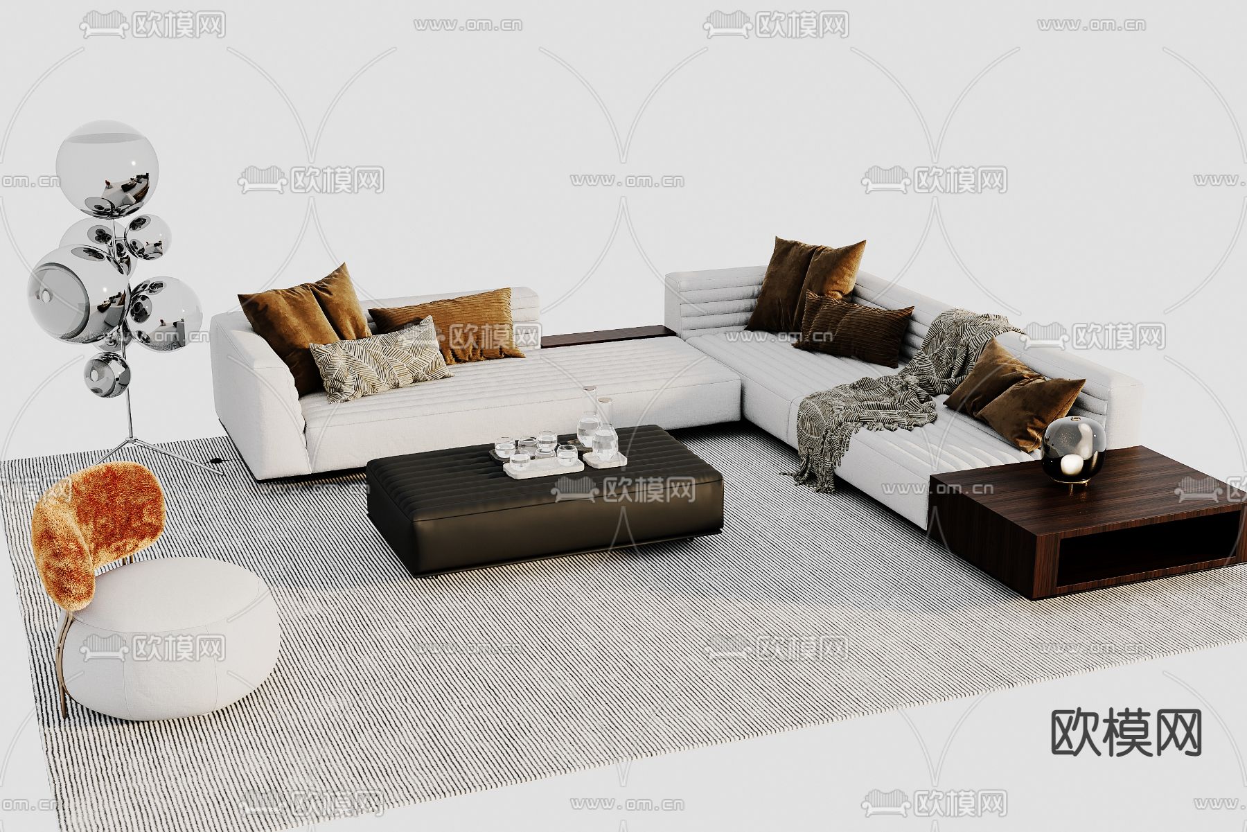 现代转角组合沙发3d模型下载_ID12145227_3dmax免费模型-欧模网