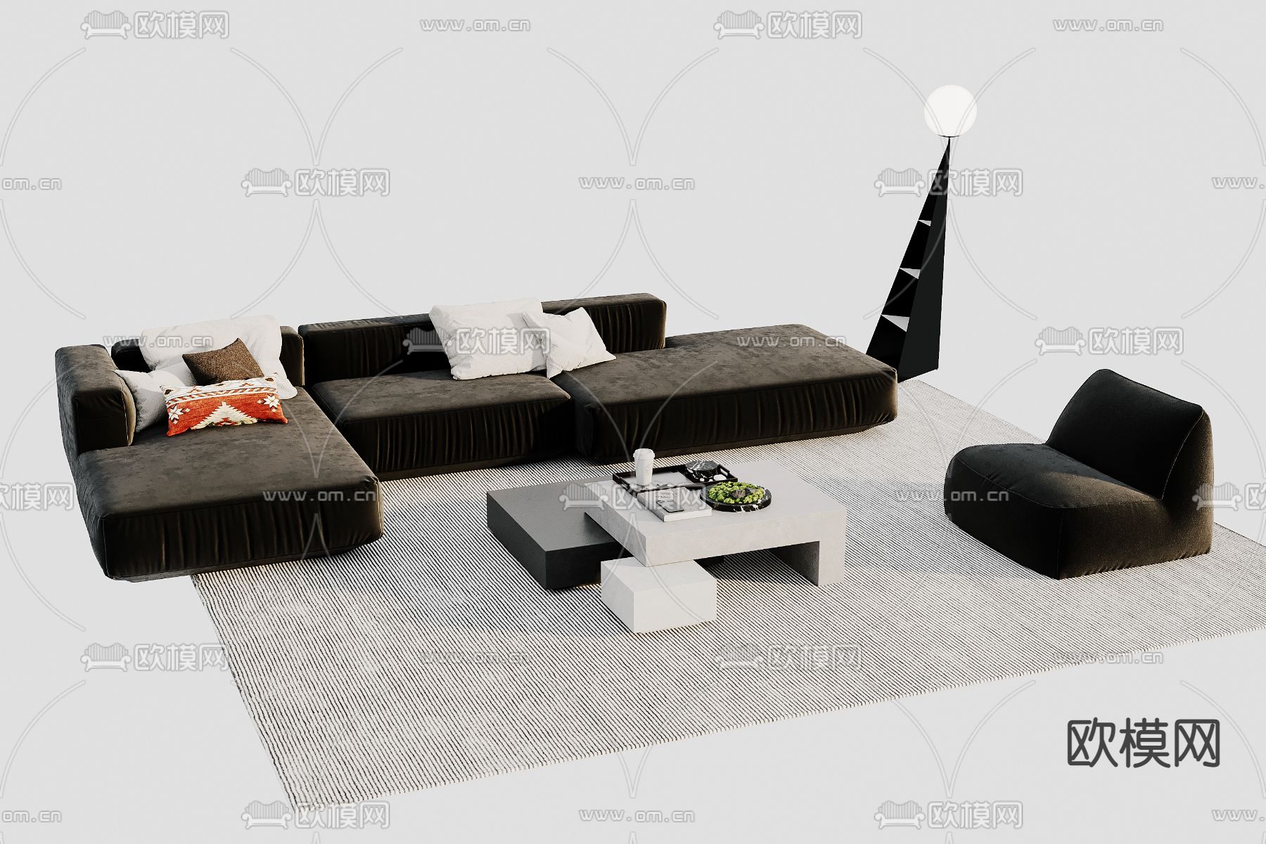 现代转角组合沙发3d模型下载_ID12145233_3dmax免费模型-欧模网