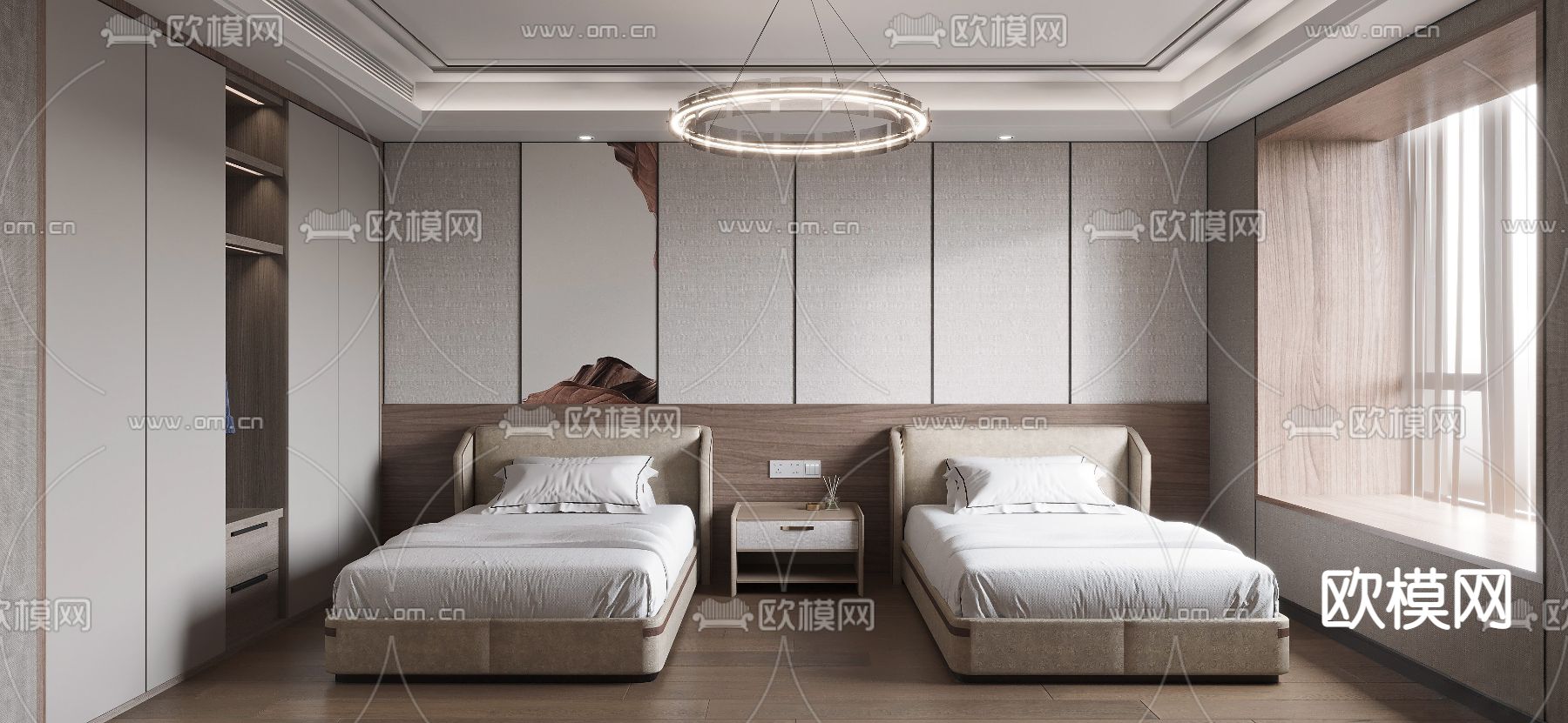 现代民宿客房 双人间3d模型下载