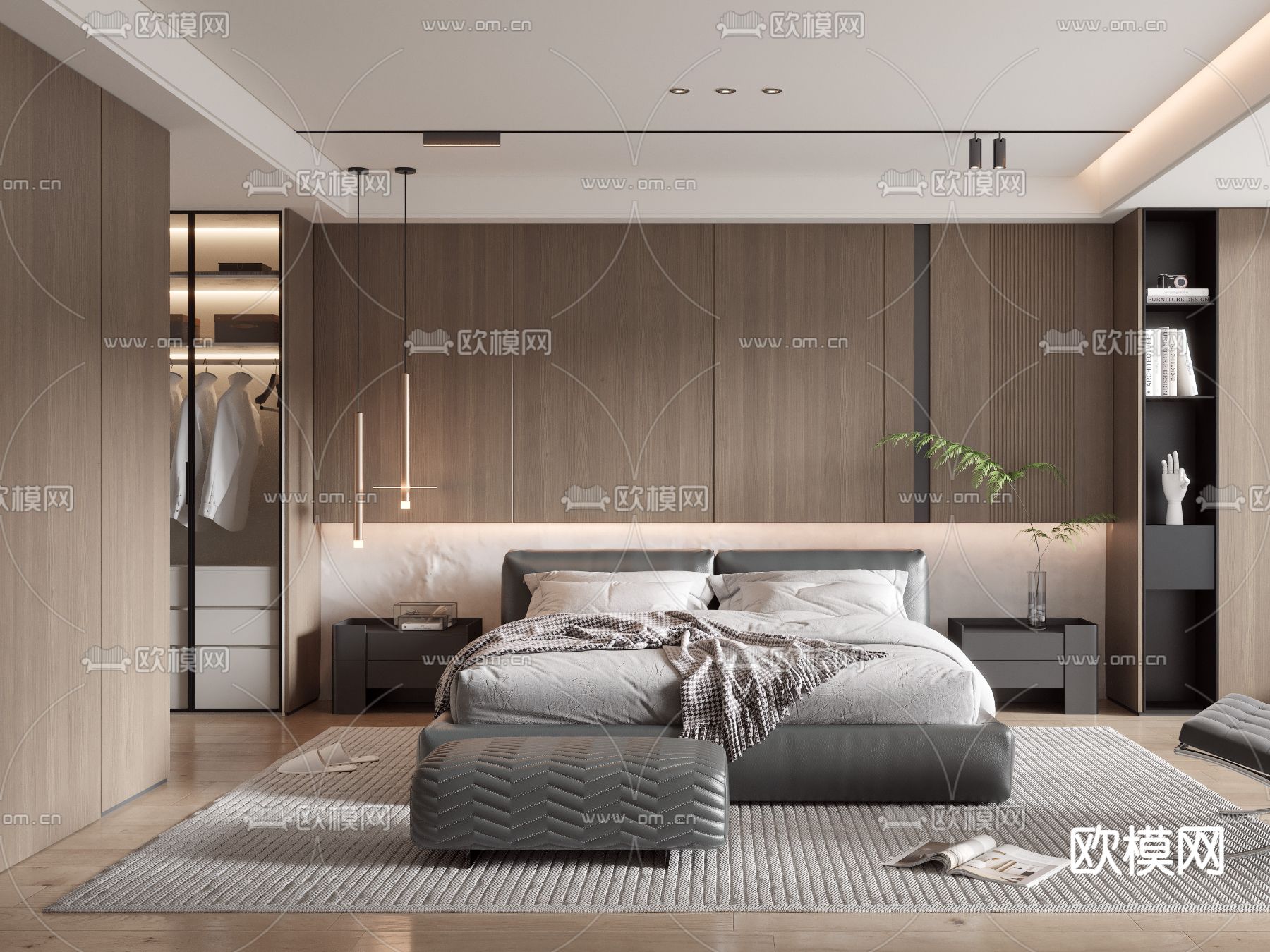 现代卧室 主人房3d模型下载（渲染图2）