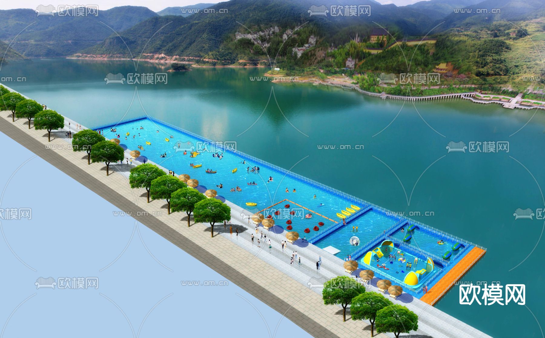 现代海上游泳池鸟瞰psd下载