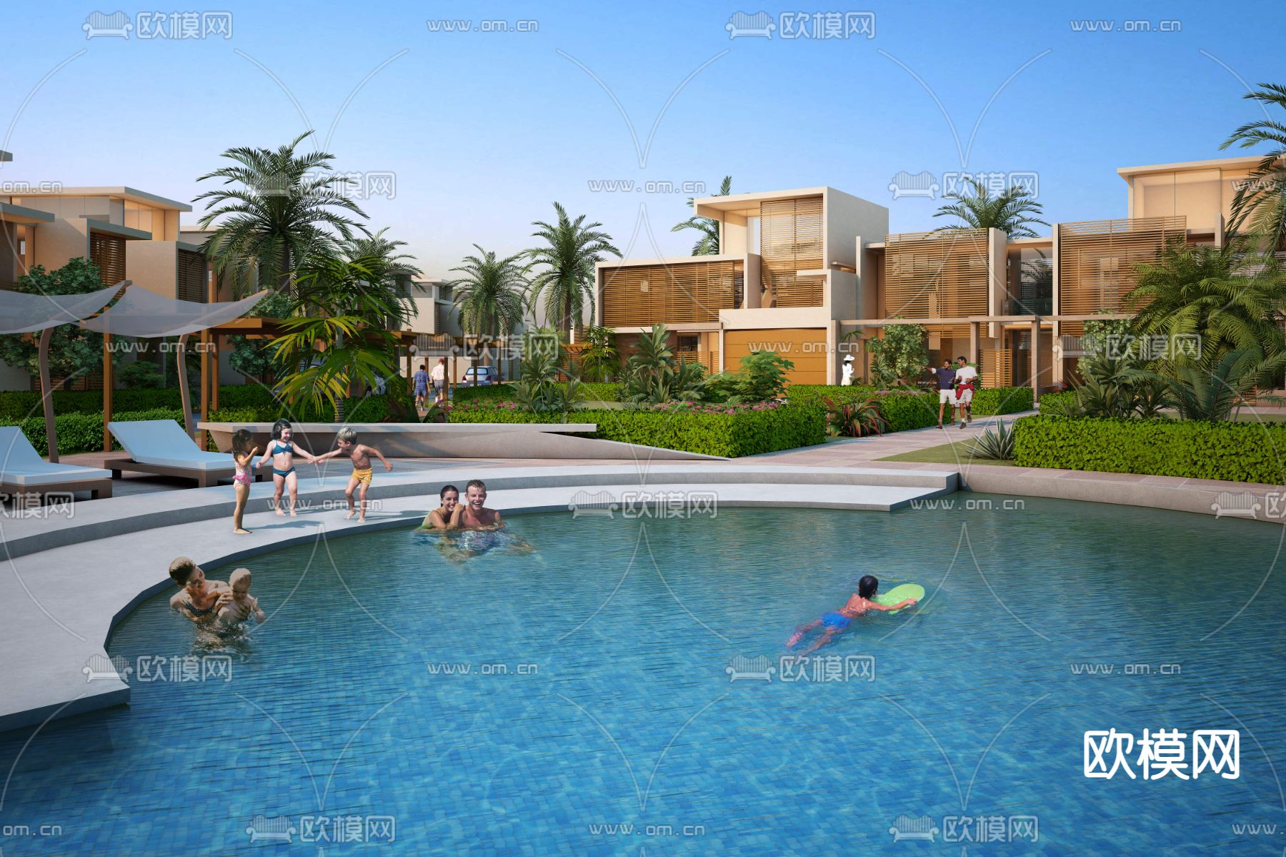 现代户外公园游泳池psd下载