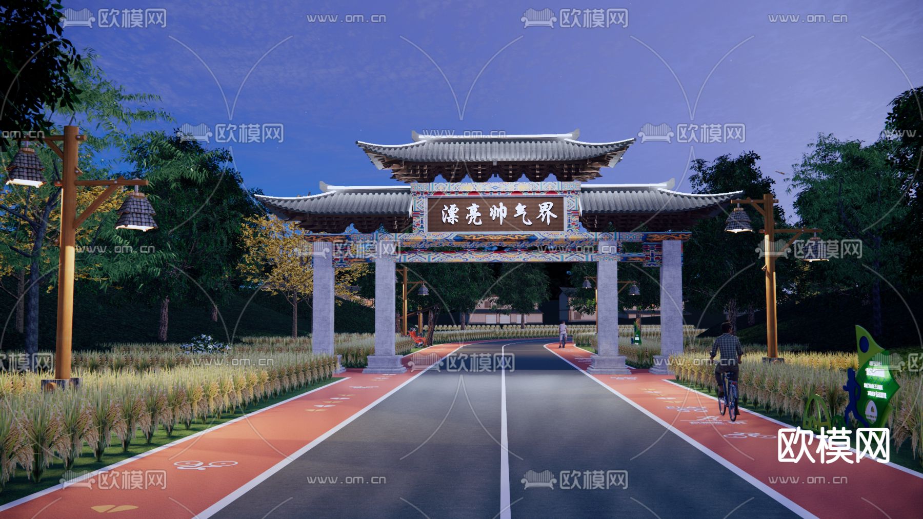 中式景区入口大门形象门su模型下载（渲染图2）