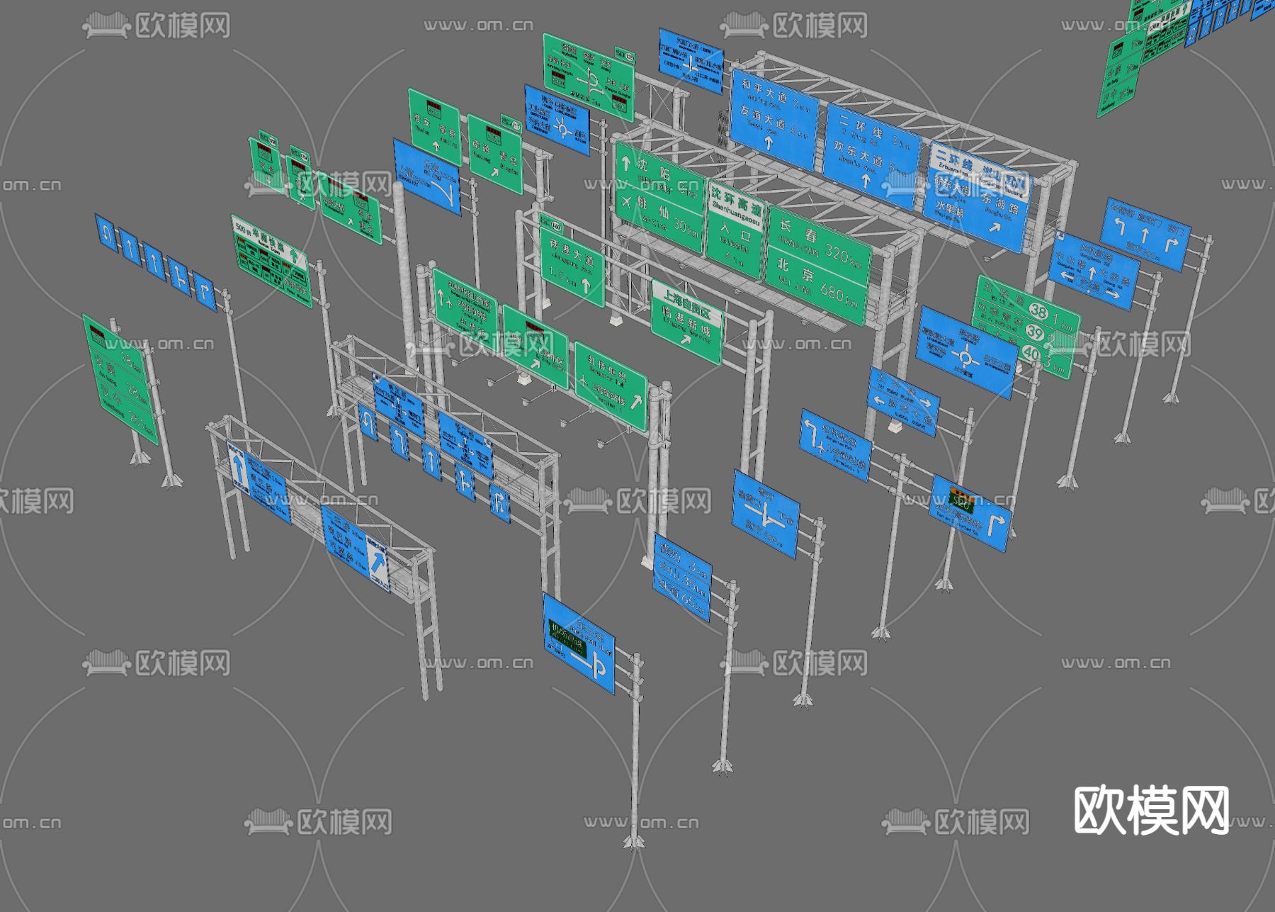 现代高速公路路牌 城市路牌 路标 su模型下载（渲染图2）