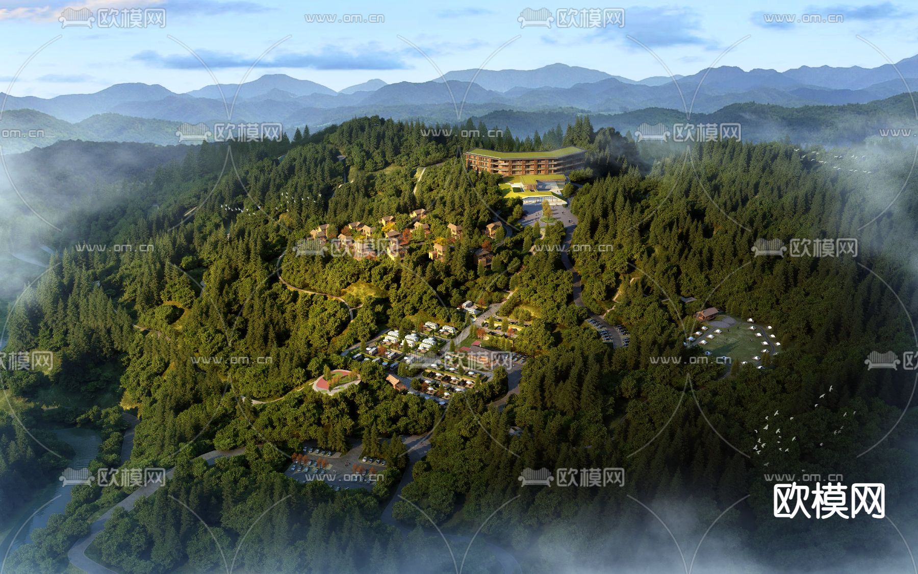 现代森林住宅楼外观鸟瞰psd下载_ID12142107_3dmax免费模型-欧模网