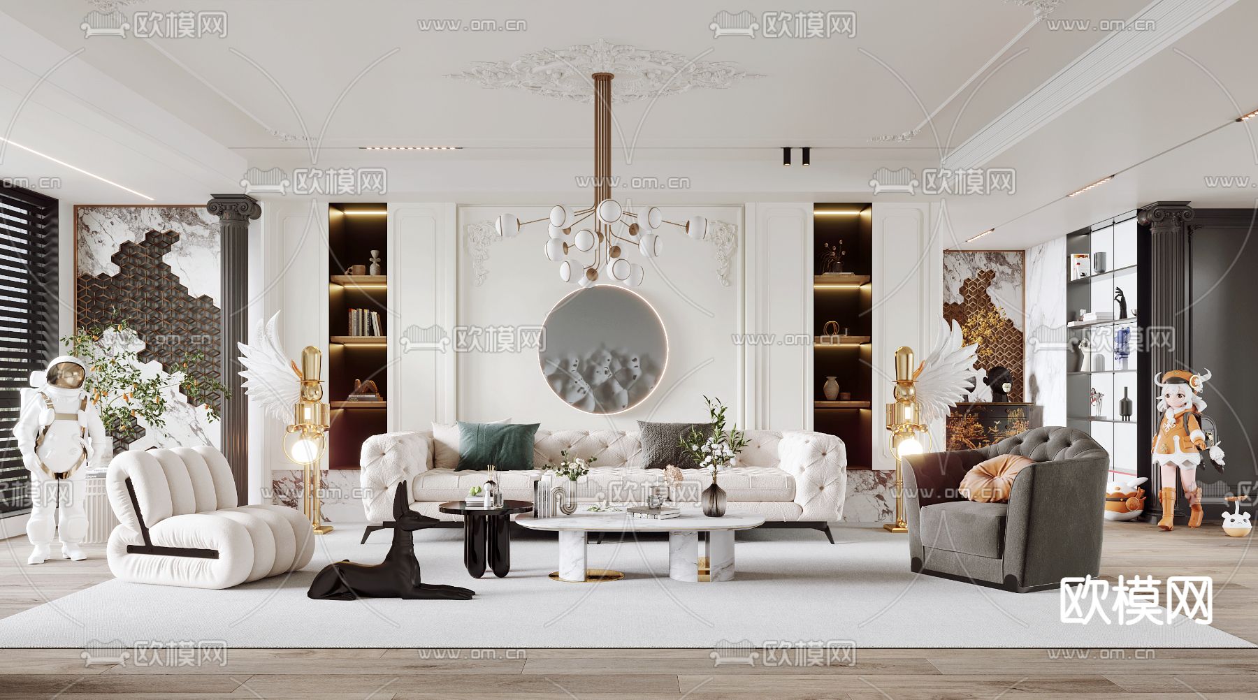 法式客厅3d模型下载
