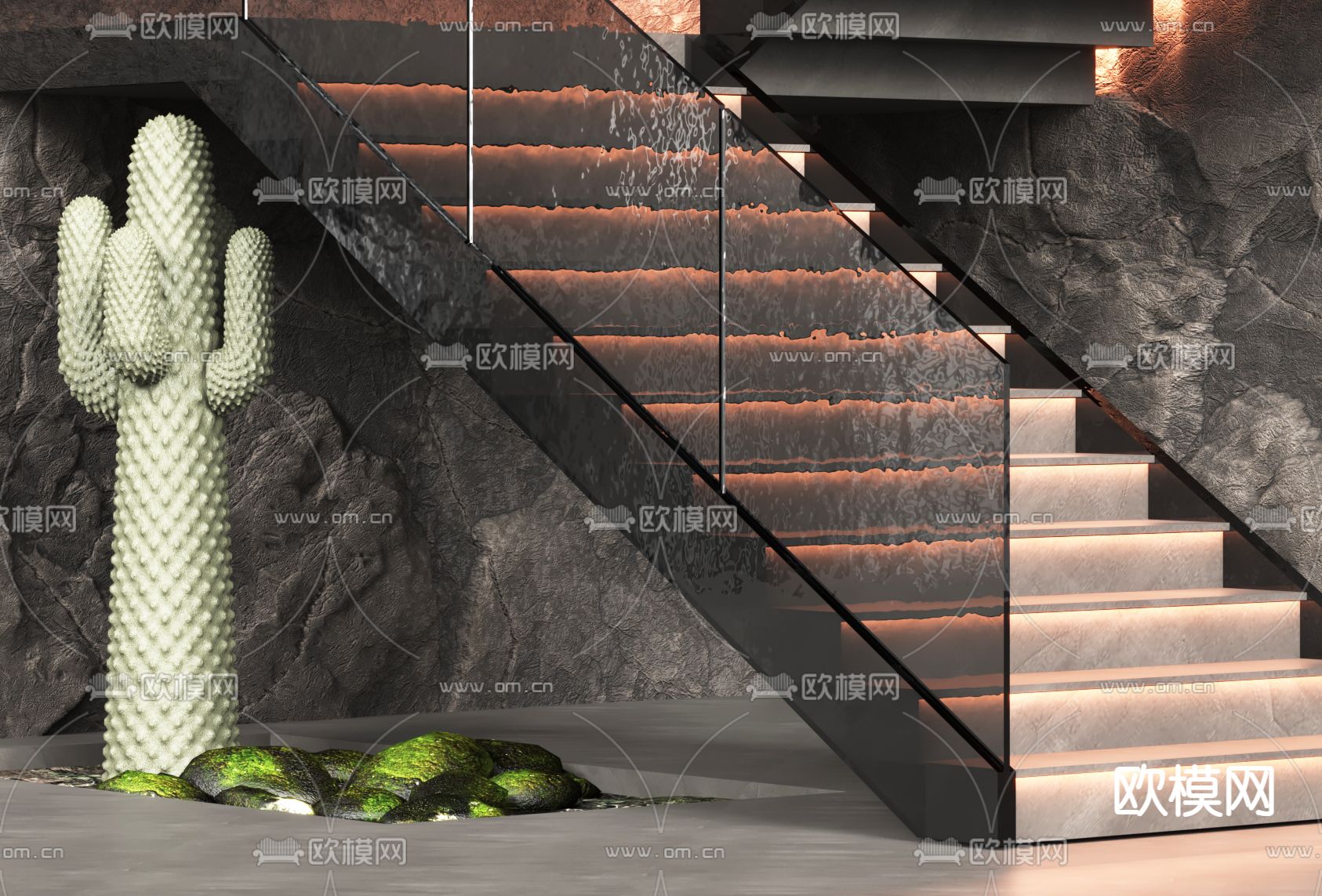 现代转角楼梯3d模型下载（渲染图2）
