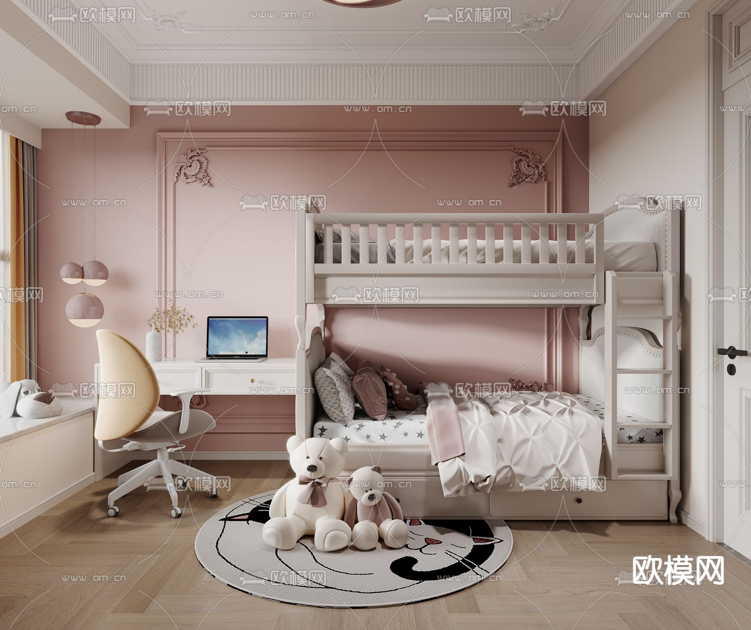 法式女孩房 儿童房3d模型下载（渲染图3）