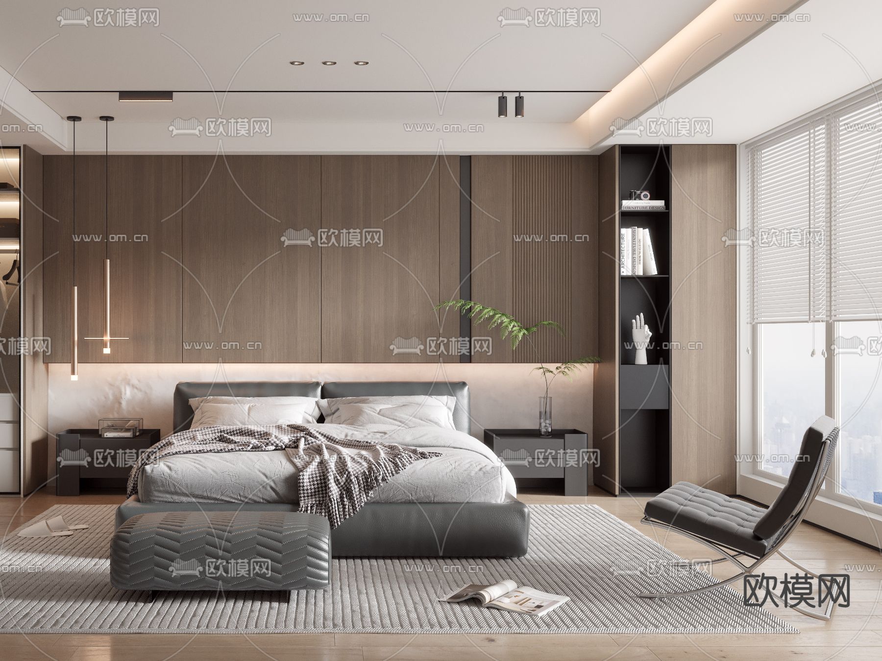 现代卧室 主人房3d模型下载（渲染图3）