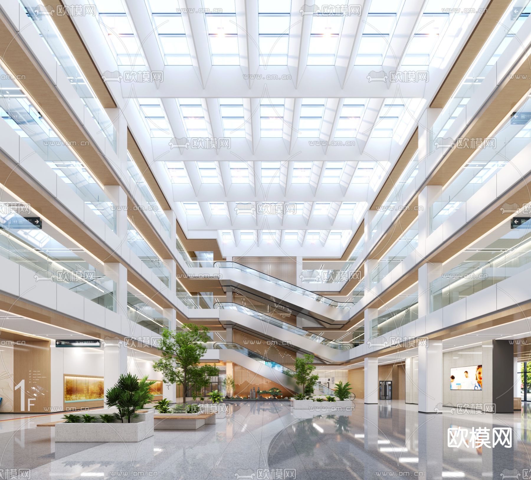 现代医院大厅3d模型下载（渲染图2）