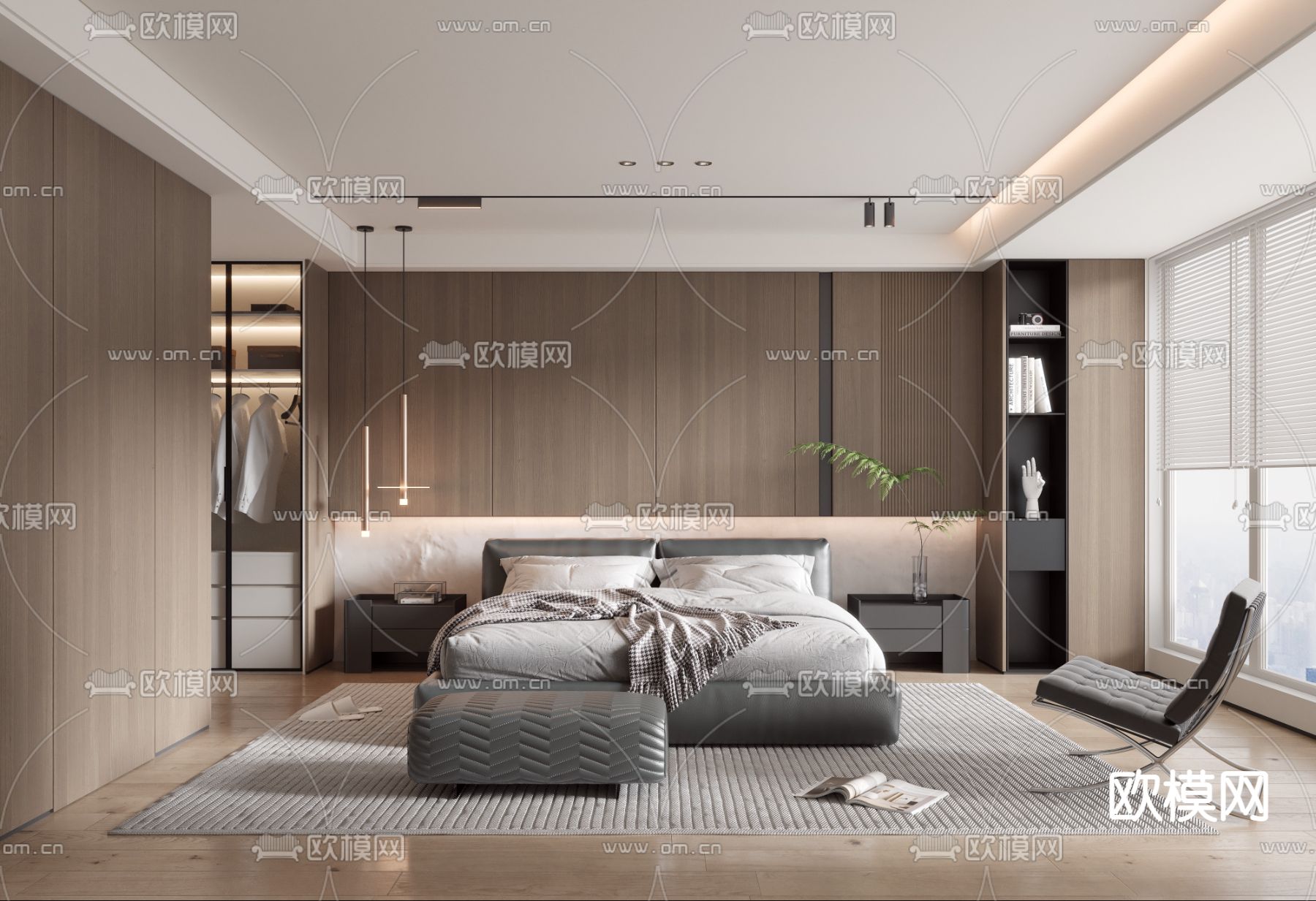 现代卧室 主人房3d模型下载（渲染图1）