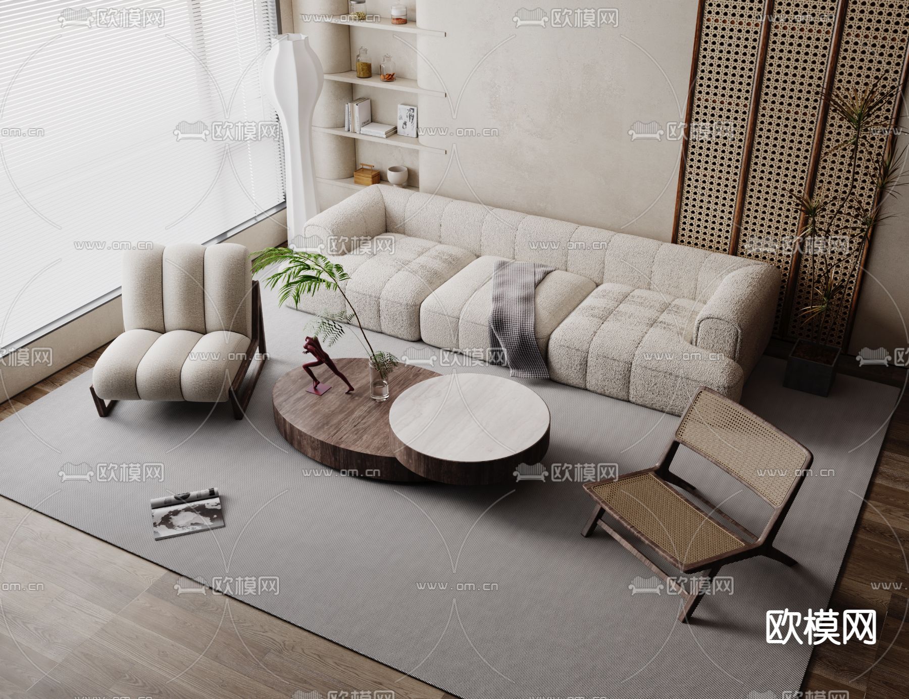 现代白色组合沙发3d模型下载_ID12145131_3dmax免费模型-欧模网