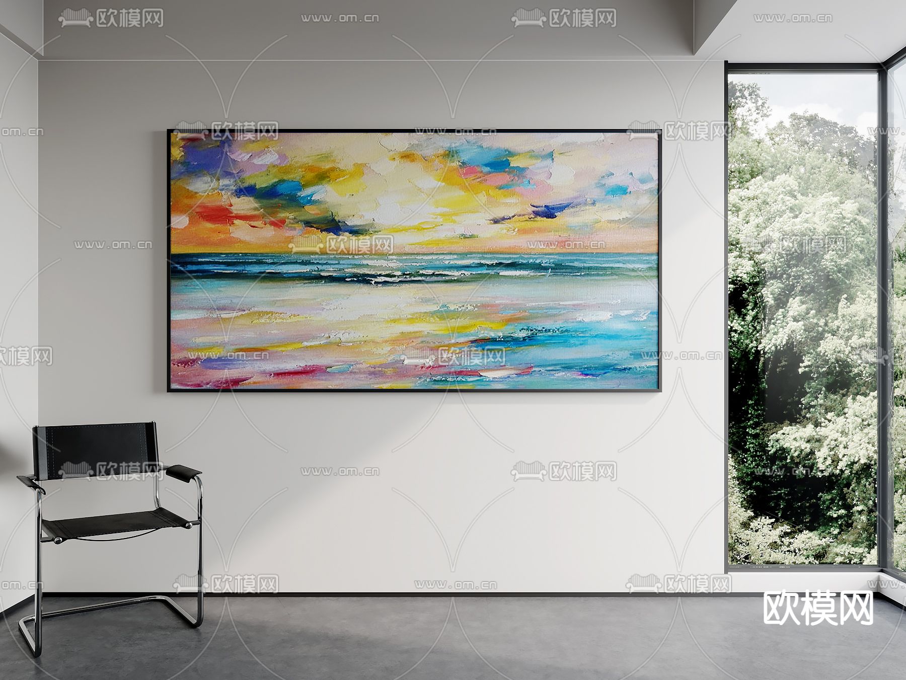 现代装饰画su模型下载（渲染图1）