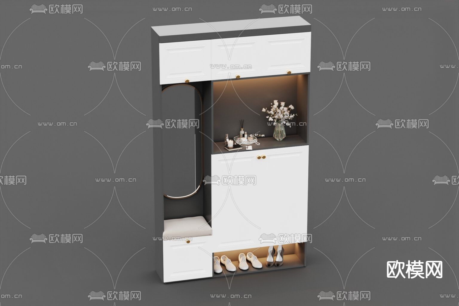 现代简约创意实木鞋柜免费3d模型下载