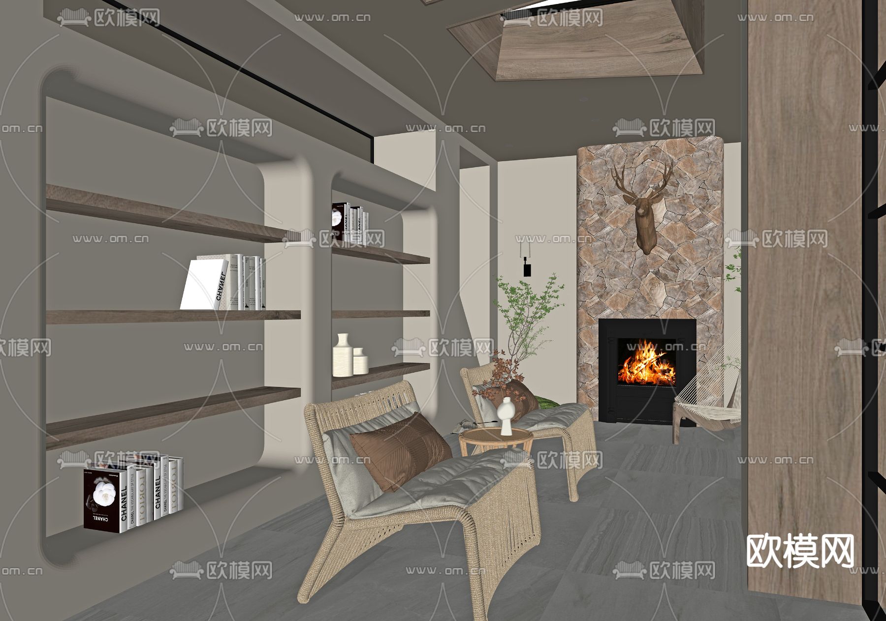 侘寂风阳台休闲区su模型下载（渲染图2）