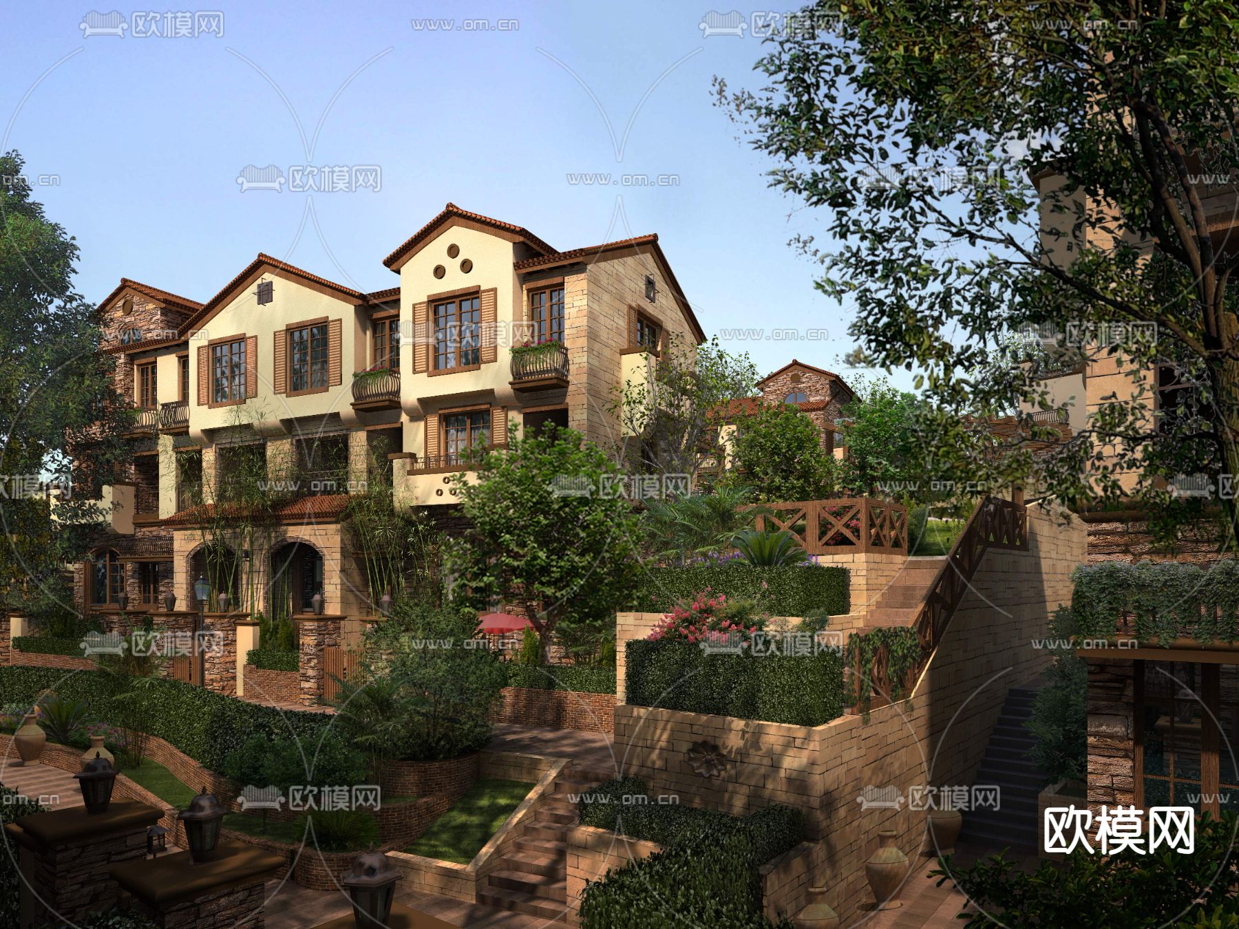 现代独栋别墅建筑外观psd下载