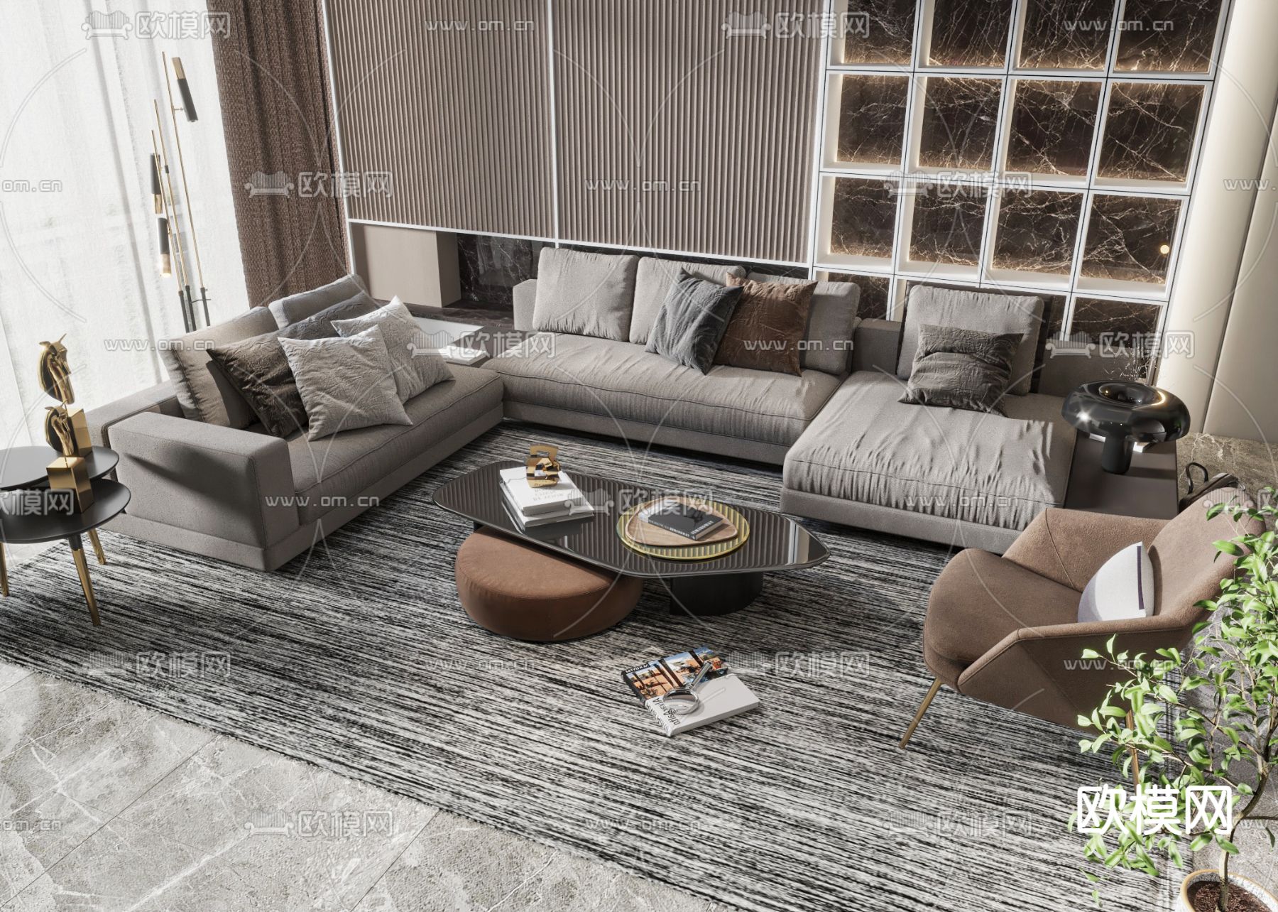 现代转角组合沙发3d模型下载