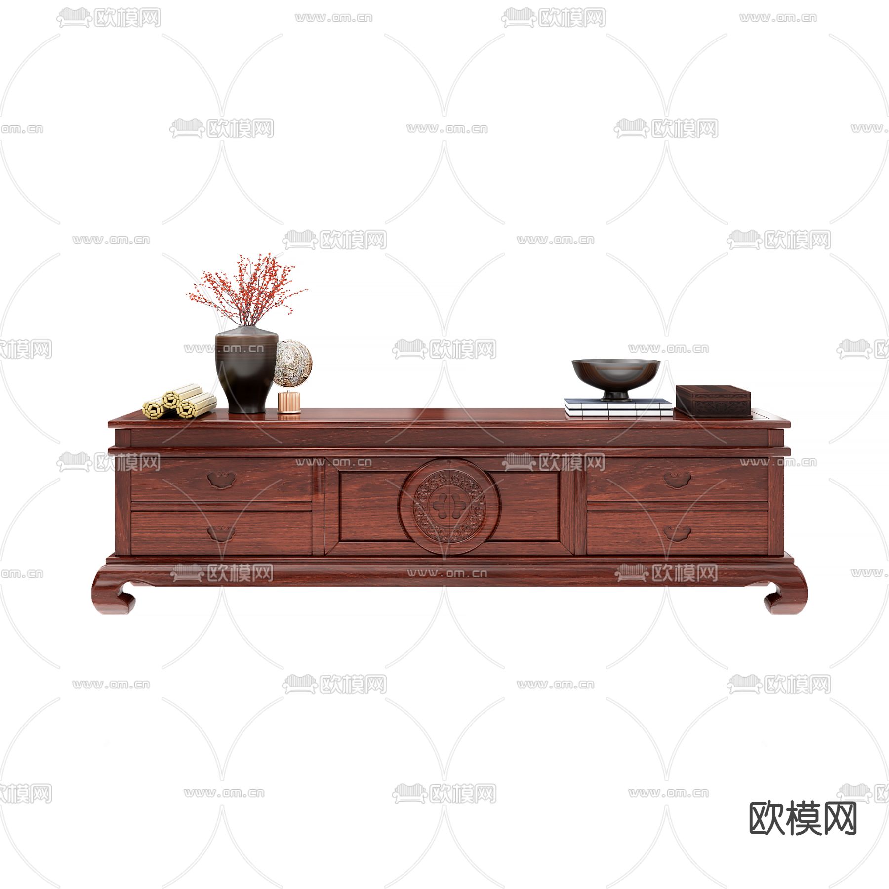 中式电视柜3d模型下载