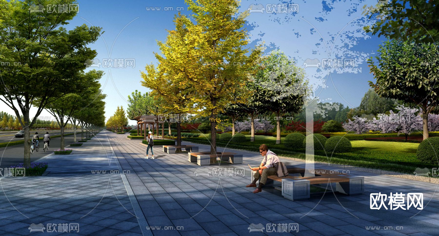 现代公园休息区花坛座椅psd下载