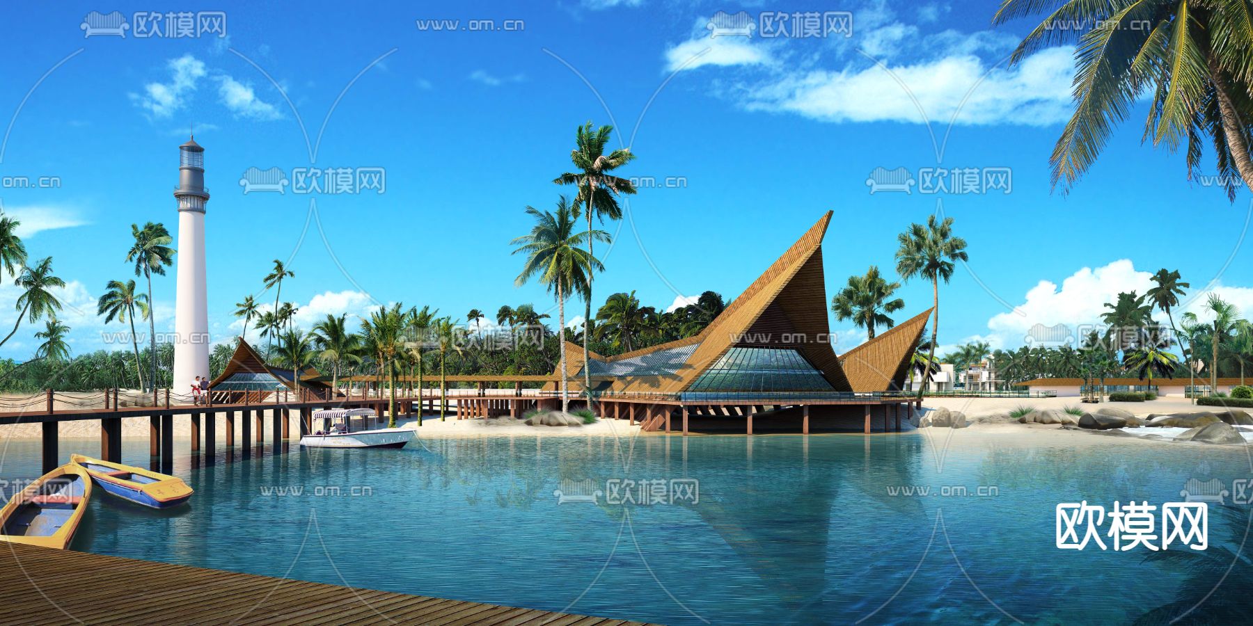 现代海边异形办公楼外观psd下载