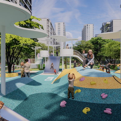  现代儿童乐园 游乐区su模型 