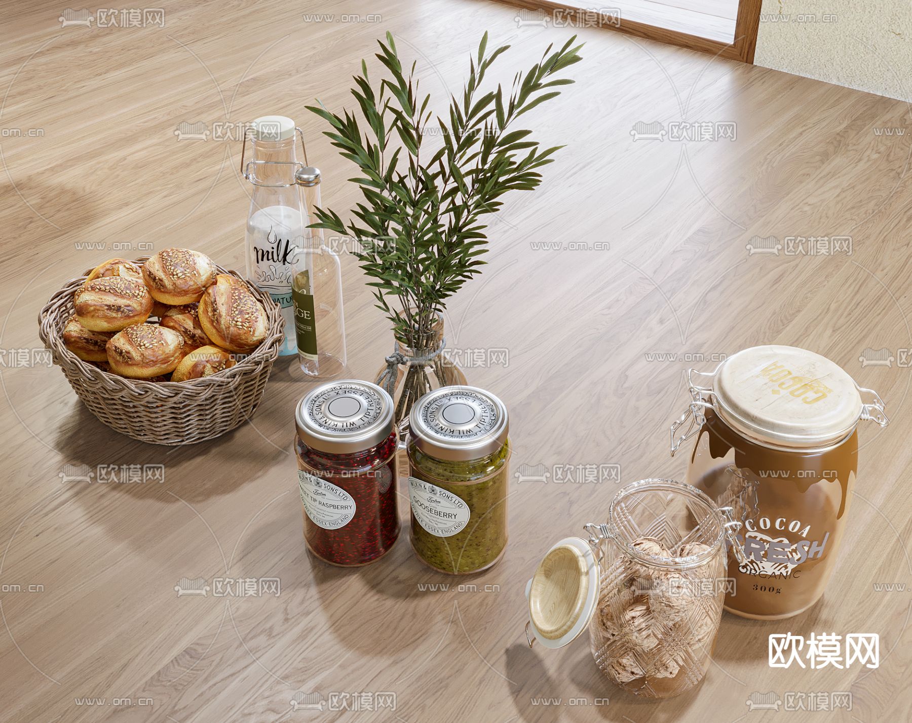 现代面包食物su模型下载（渲染图1）