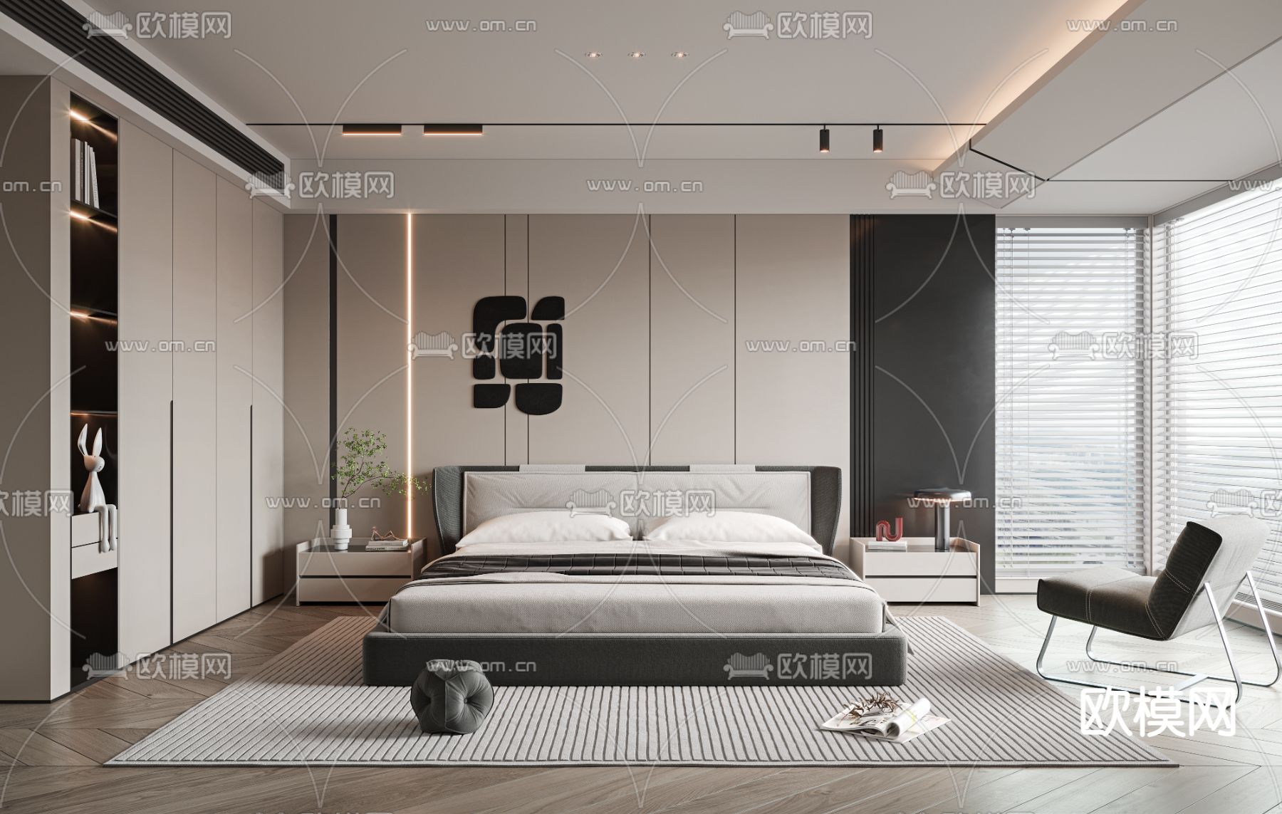 现代极简卧室3d模型