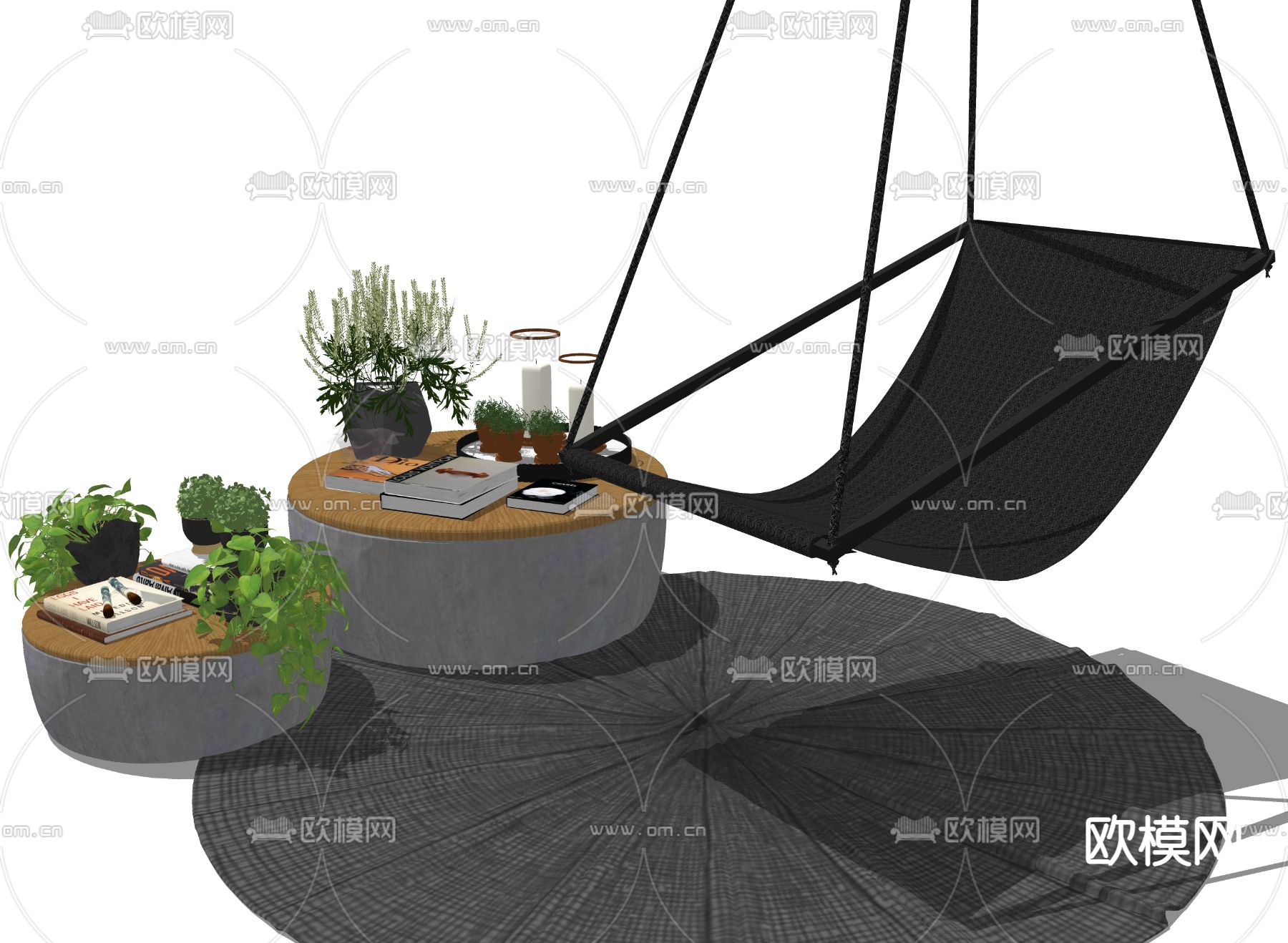 现代吊椅茶几组合su模型下载