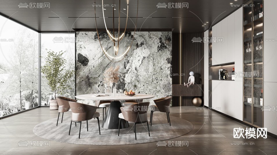 现代轻奢餐厅3d模型下载