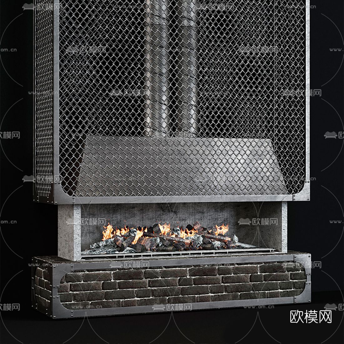 工业风壁炉3d模型下载（渲染图1）