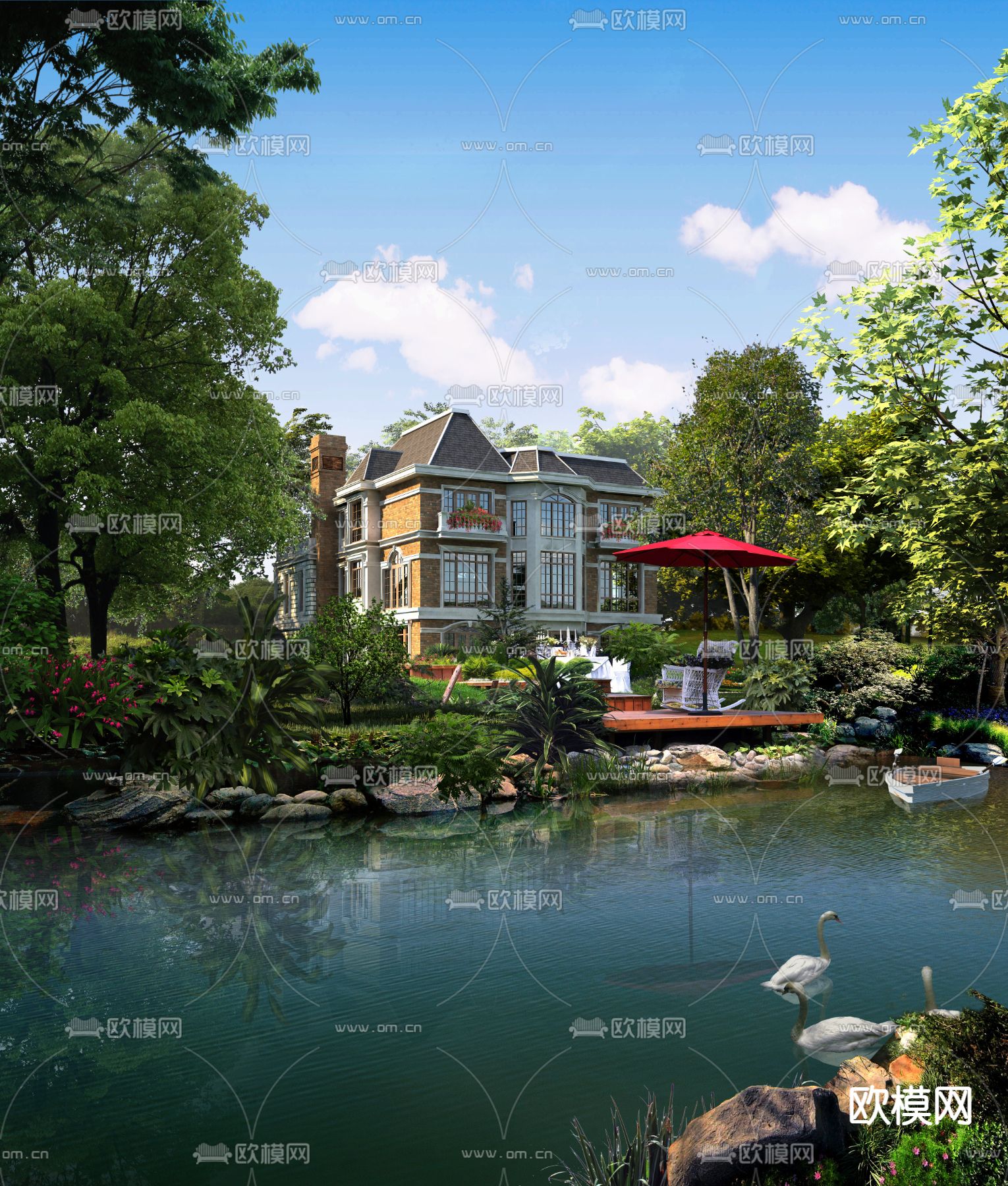 现代独栋别墅建筑外观psd下载