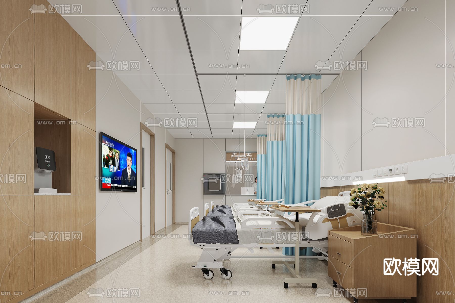 现代隔离病房 护士站3d模型下载（渲染图1）