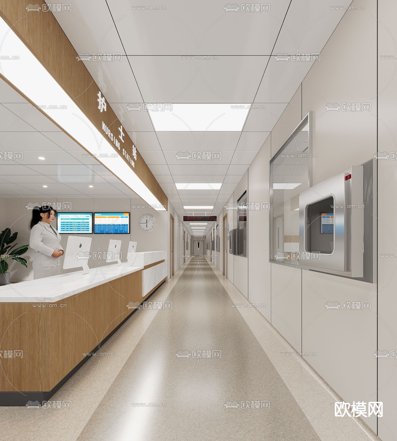 现代隔离病房 护士站3d模型下载（渲染图2）