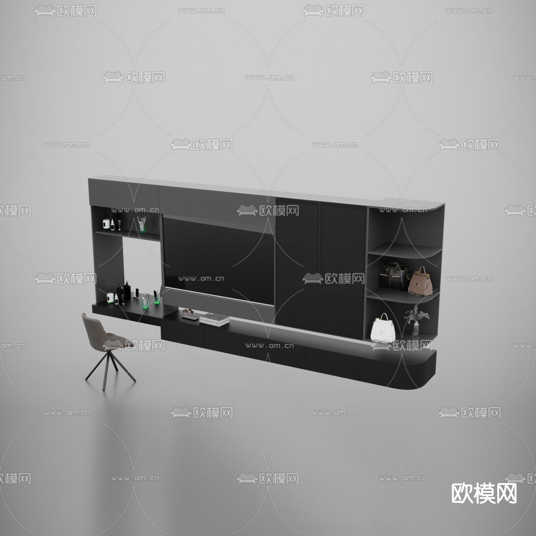 现代简约实木梳妆台电视柜免费3d模型下载