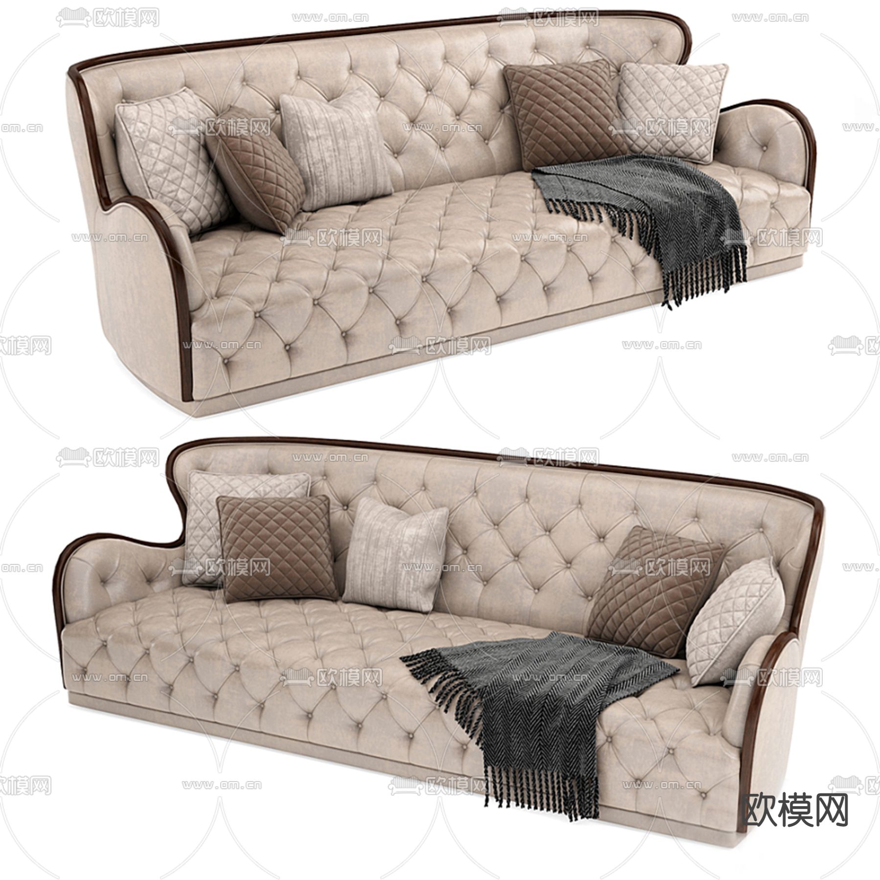 简欧杏色沙发3d模型下载