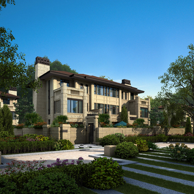 独栋别墅建筑外观psd