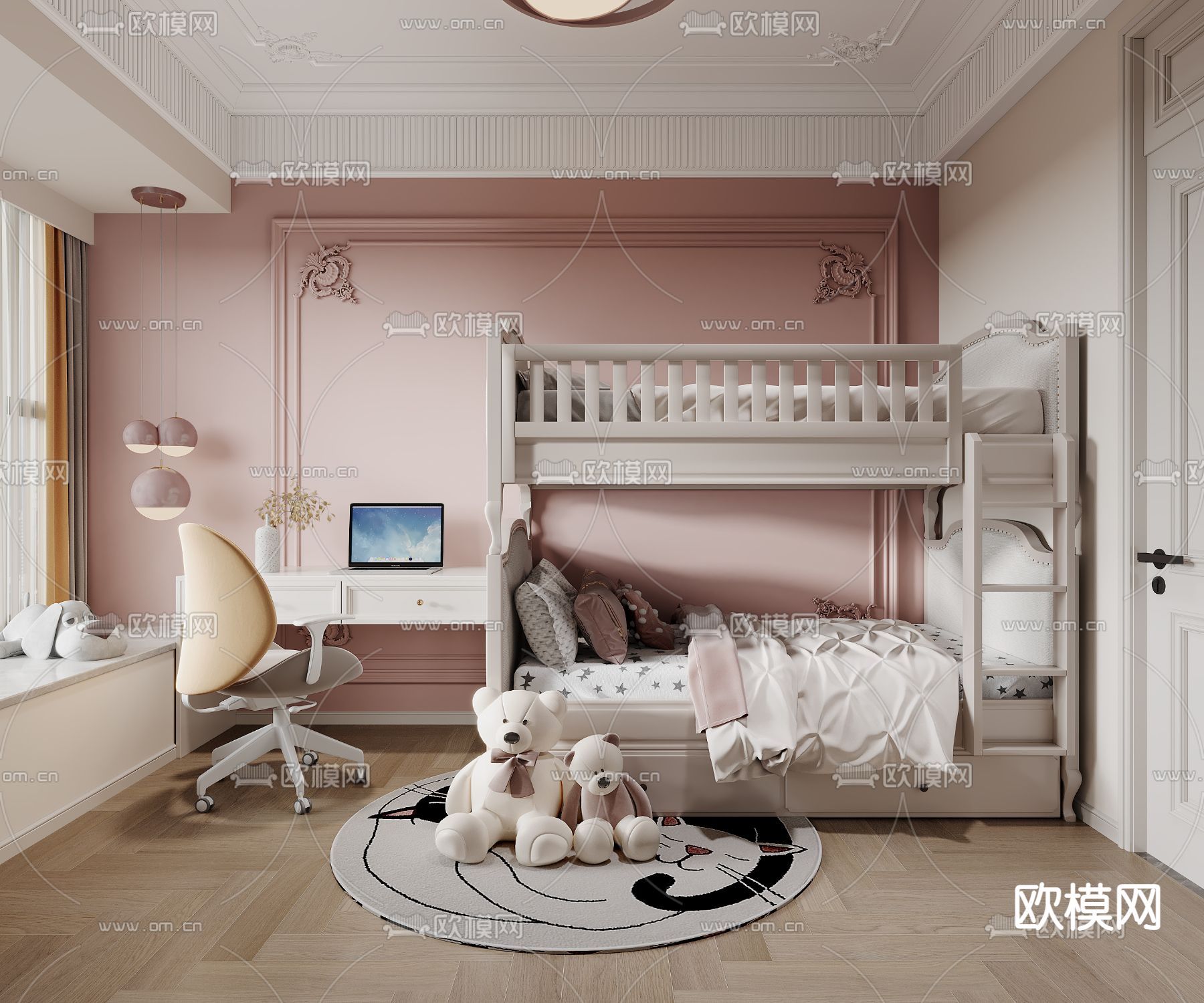 法式女孩房 儿童房3d模型下载（渲染图1）