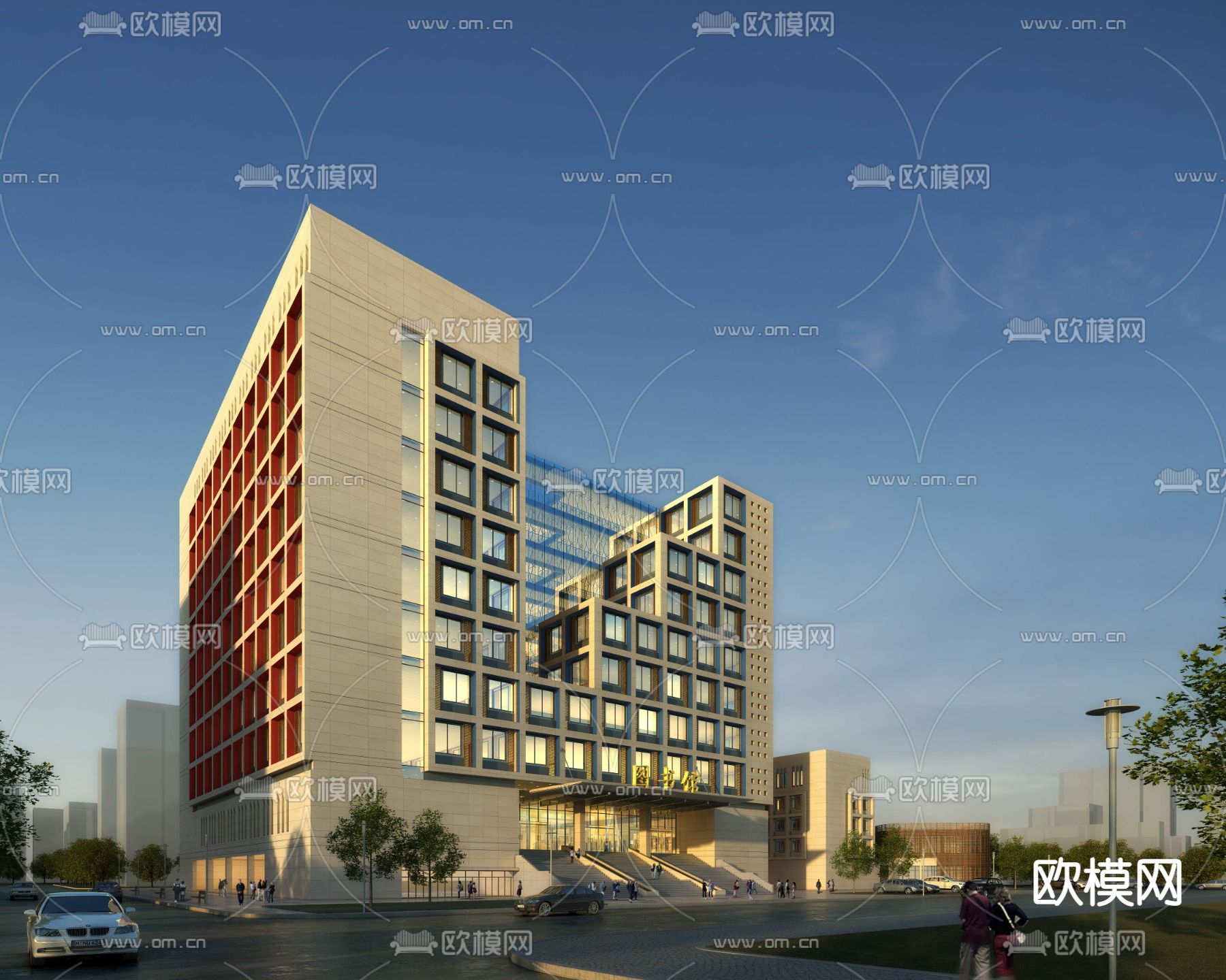 现代图书馆建筑外观psd下载