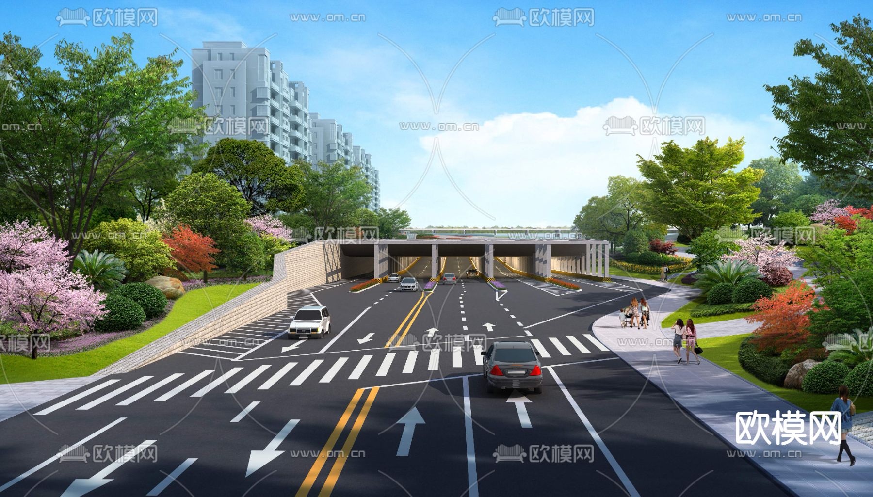 现代道路隧道鸟瞰psd下载