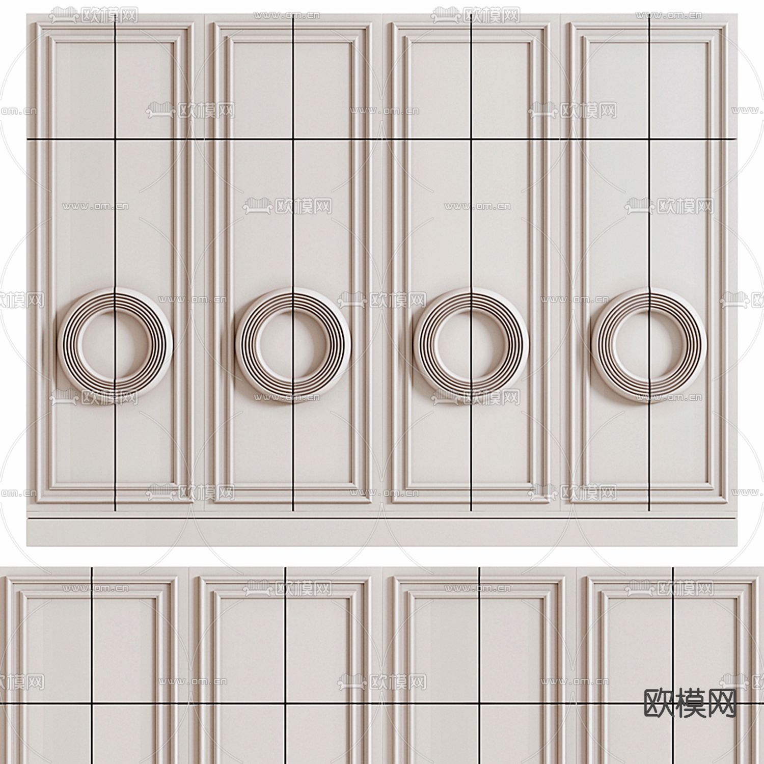 简欧护墙板3d模型下载（渲染图1）