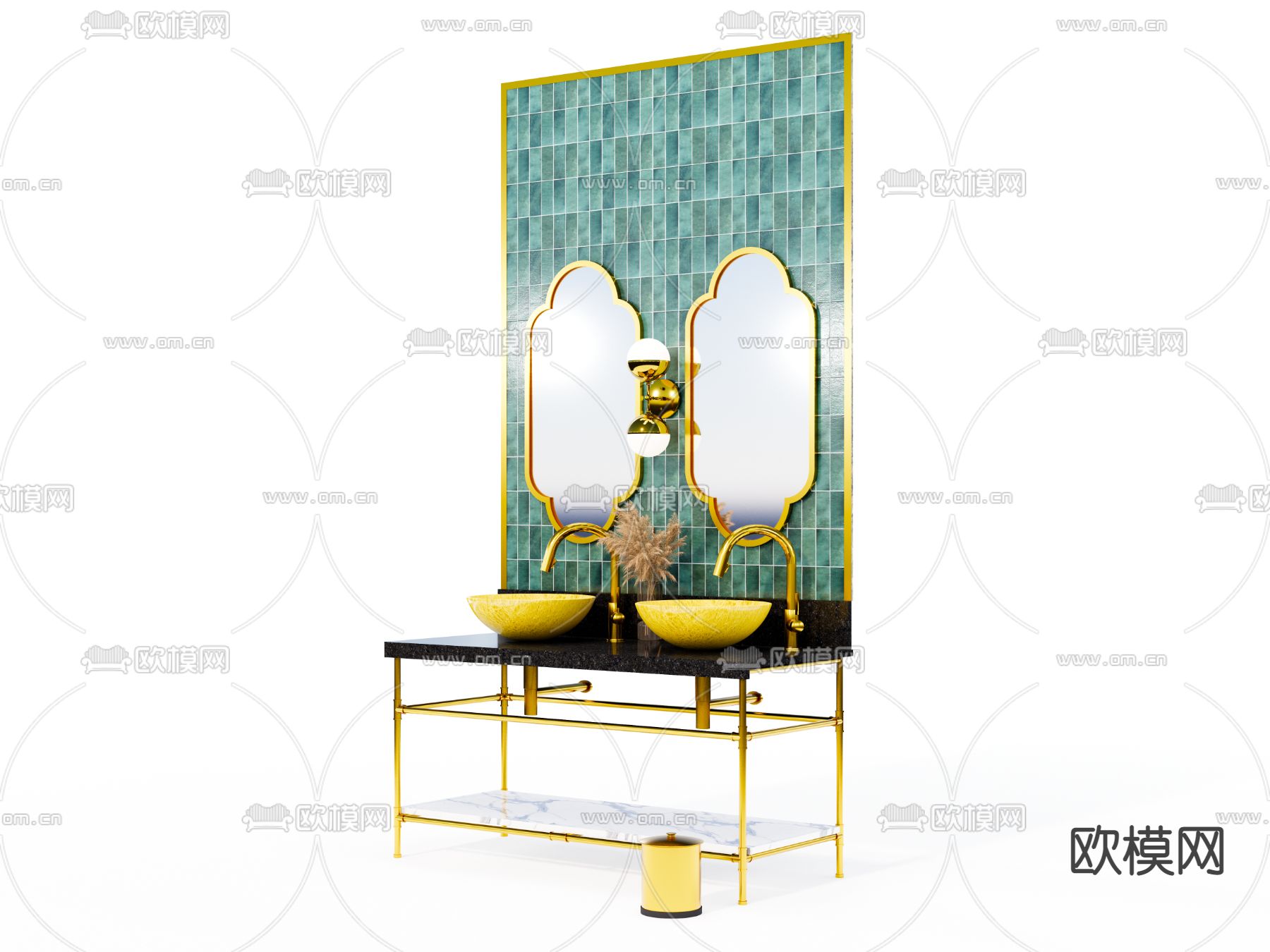 欧式公共洗手台su模型下载（渲染图2）