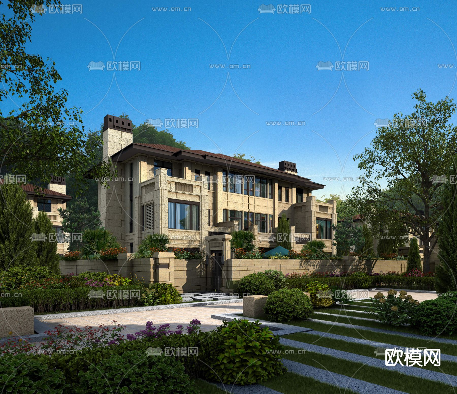 现代独栋别墅建筑外观psd下载