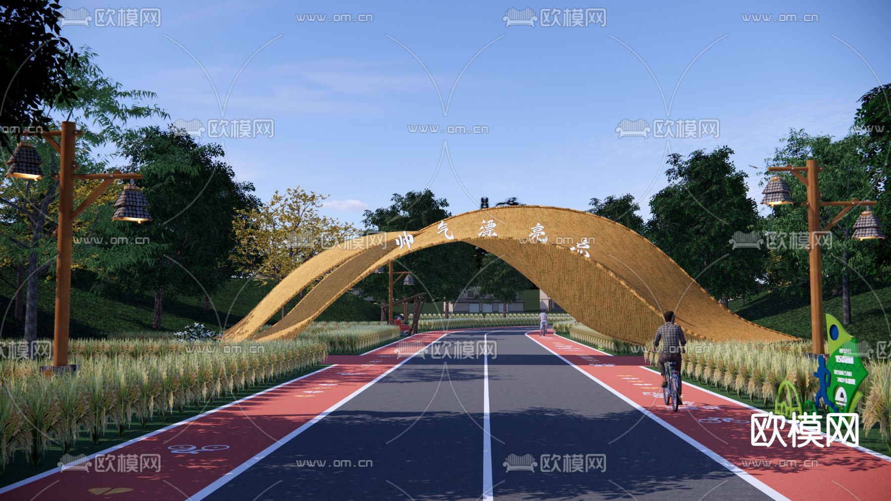 新中式竹文化大门入口大门形象门su模型下载（渲染图2）