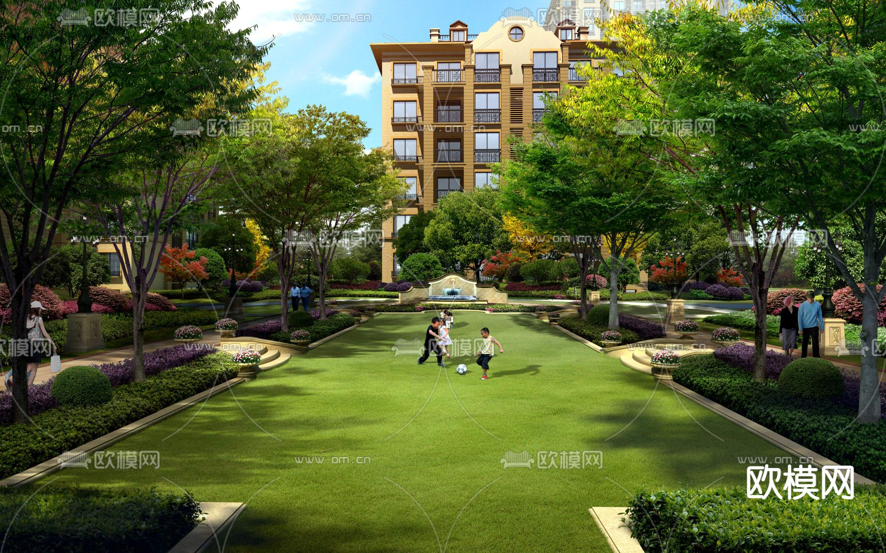 现代公园草坪游玩psd下载